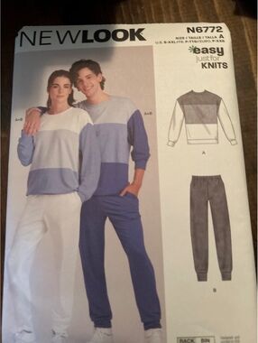 New Look N6772 Easy Just for Knits Colorblock Sweatshirt and Jogger Pants Sewing